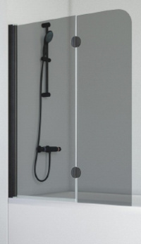 Шторка для ванны VEGAS GLASS E2V Novo 120x140 профиль черный матовый, стекло графит