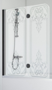 Шторка для ванны VEGAS GLASS E2V Novo 120x140 профиль черный матовый, стекло матовое с рисунок